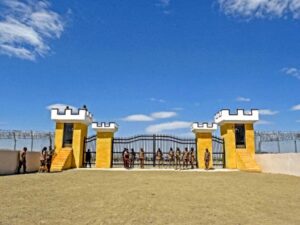 Security personnel stand guard at the closed Ghulam Khan border crossing between Pakistan and Afghanistan.